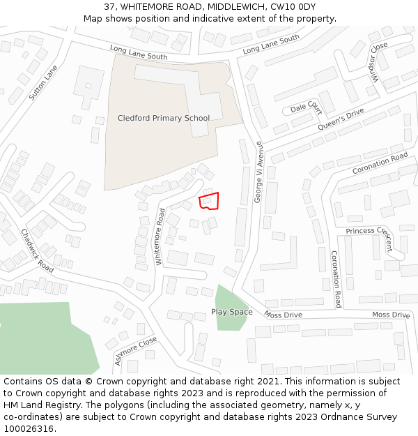 37, WHITEMORE ROAD, MIDDLEWICH, CW10 0DY: Location map and indicative extent of plot