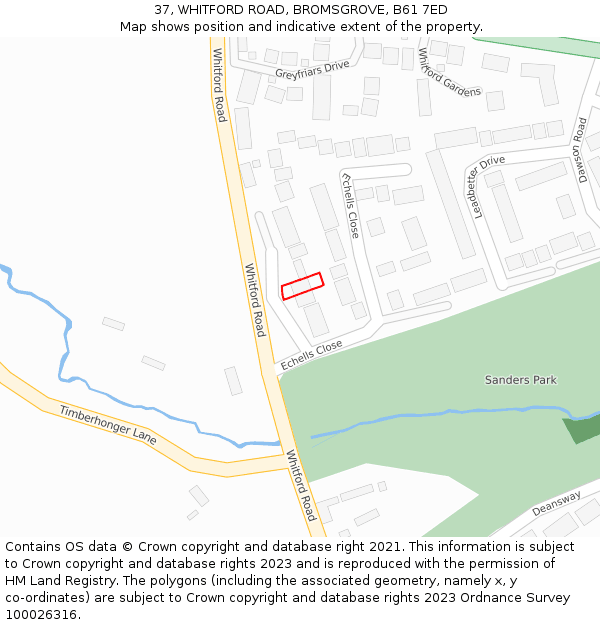 37, WHITFORD ROAD, BROMSGROVE, B61 7ED: Location map and indicative extent of plot