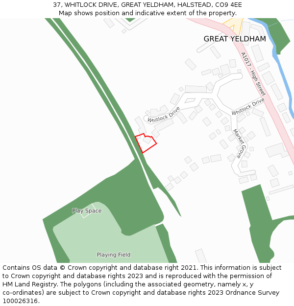 37, WHITLOCK DRIVE, GREAT YELDHAM, HALSTEAD, CO9 4EE: Location map and indicative extent of plot