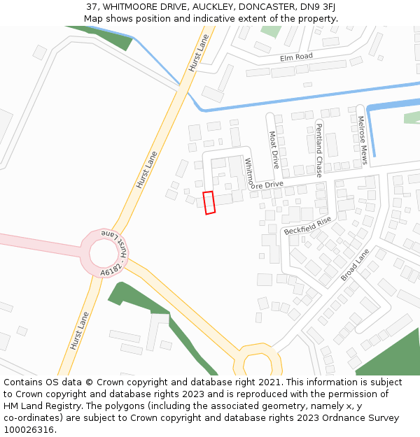 37, WHITMOORE DRIVE, AUCKLEY, DONCASTER, DN9 3FJ: Location map and indicative extent of plot