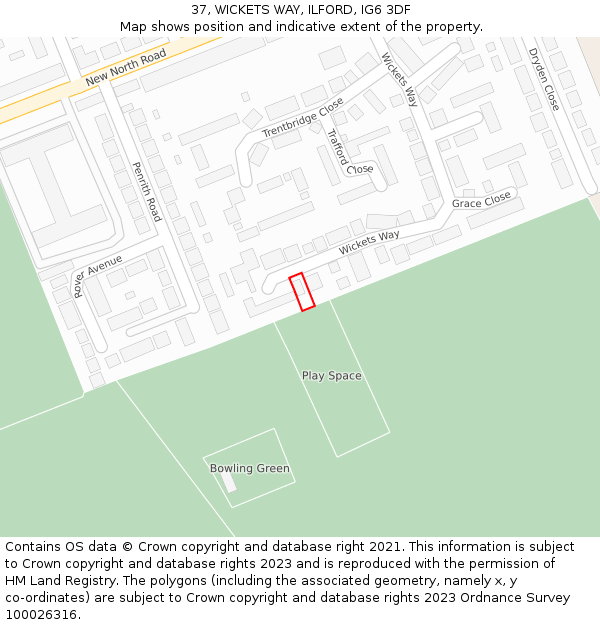 37, WICKETS WAY, ILFORD, IG6 3DF: Location map and indicative extent of plot