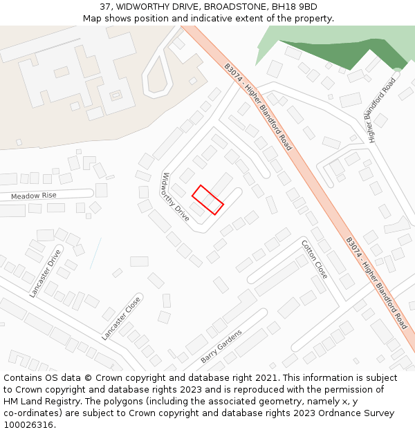 37, WIDWORTHY DRIVE, BROADSTONE, BH18 9BD: Location map and indicative extent of plot