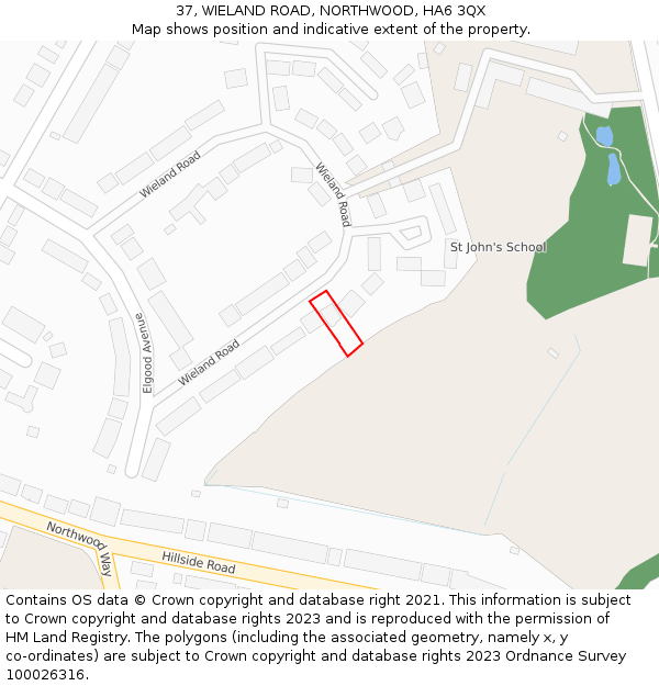 37, WIELAND ROAD, NORTHWOOD, HA6 3QX: Location map and indicative extent of plot