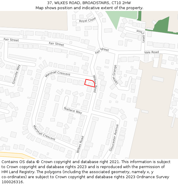 37, WILKES ROAD, BROADSTAIRS, CT10 2HW: Location map and indicative extent of plot