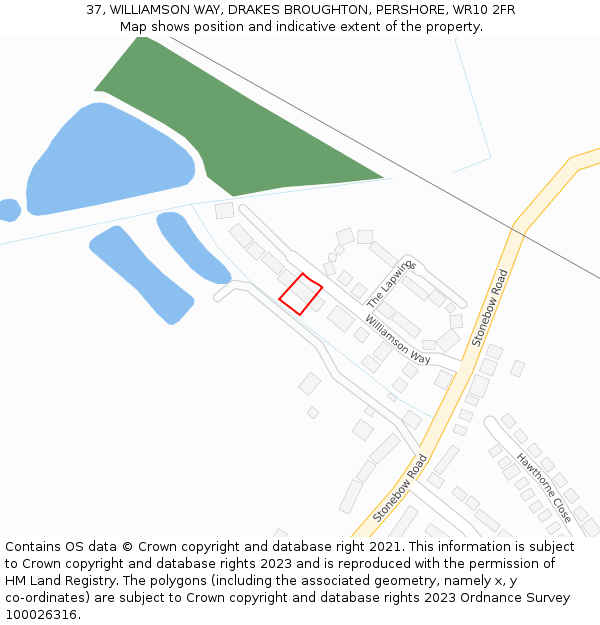 37, WILLIAMSON WAY, DRAKES BROUGHTON, PERSHORE, WR10 2FR: Location map and indicative extent of plot