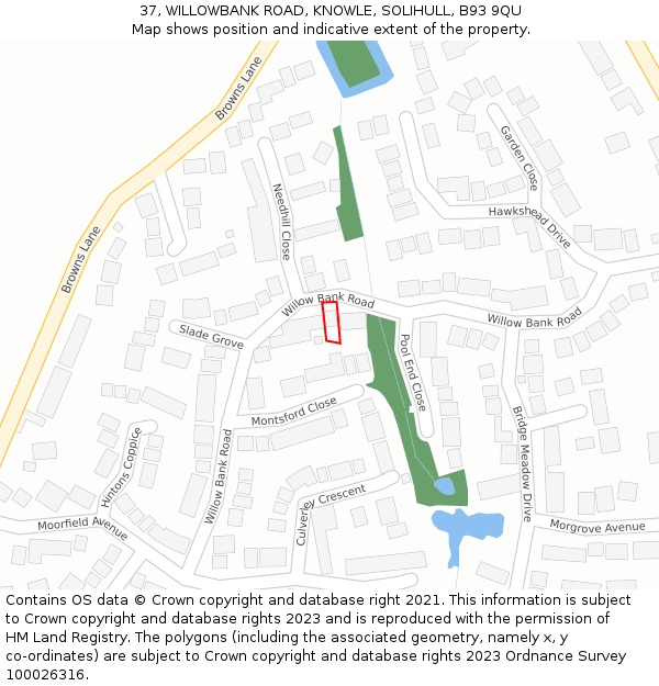 37, WILLOWBANK ROAD, KNOWLE, SOLIHULL, B93 9QU: Location map and indicative extent of plot