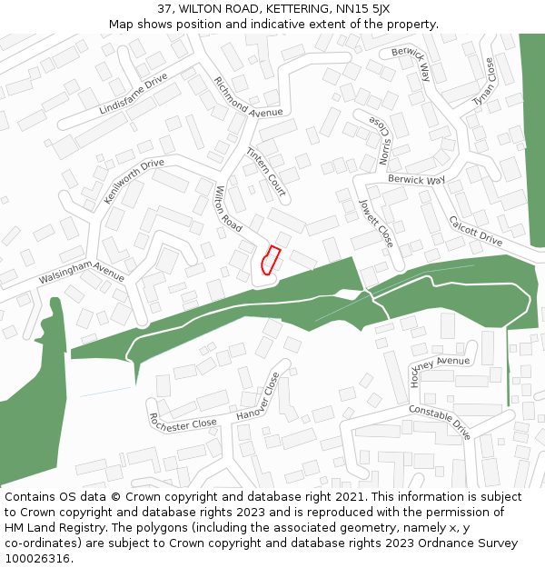 37, WILTON ROAD, KETTERING, NN15 5JX: Location map and indicative extent of plot