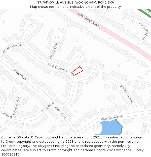 37, WINDMILL AVENUE, WOKINGHAM, RG41 3XA: Location map and indicative extent of plot