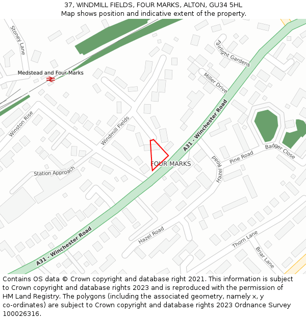 37, WINDMILL FIELDS, FOUR MARKS, ALTON, GU34 5HL: Location map and indicative extent of plot