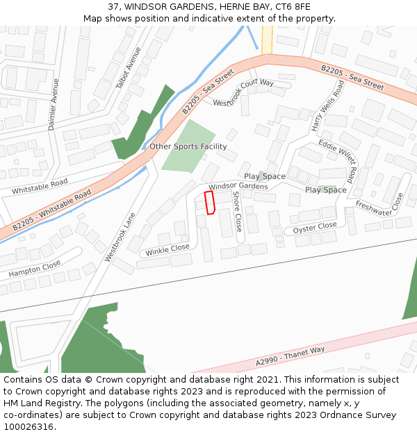 37, WINDSOR GARDENS, HERNE BAY, CT6 8FE: Location map and indicative extent of plot