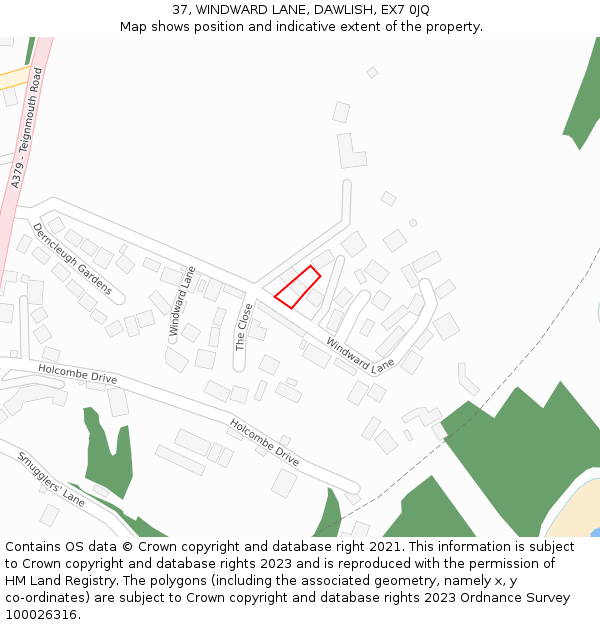 37, WINDWARD LANE, DAWLISH, EX7 0JQ: Location map and indicative extent of plot