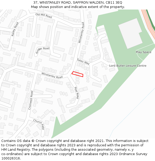 37, WINSTANLEY ROAD, SAFFRON WALDEN, CB11 3EQ: Location map and indicative extent of plot