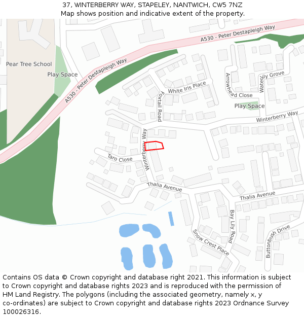 37, WINTERBERRY WAY, STAPELEY, NANTWICH, CW5 7NZ: Location map and indicative extent of plot