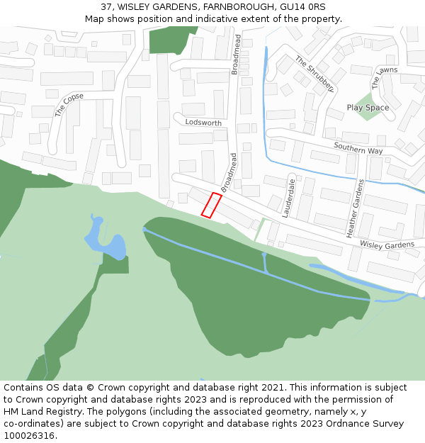 37, WISLEY GARDENS, FARNBOROUGH, GU14 0RS: Location map and indicative extent of plot