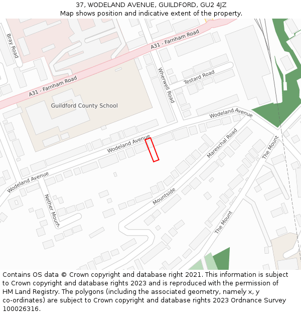 37, WODELAND AVENUE, GUILDFORD, GU2 4JZ: Location map and indicative extent of plot