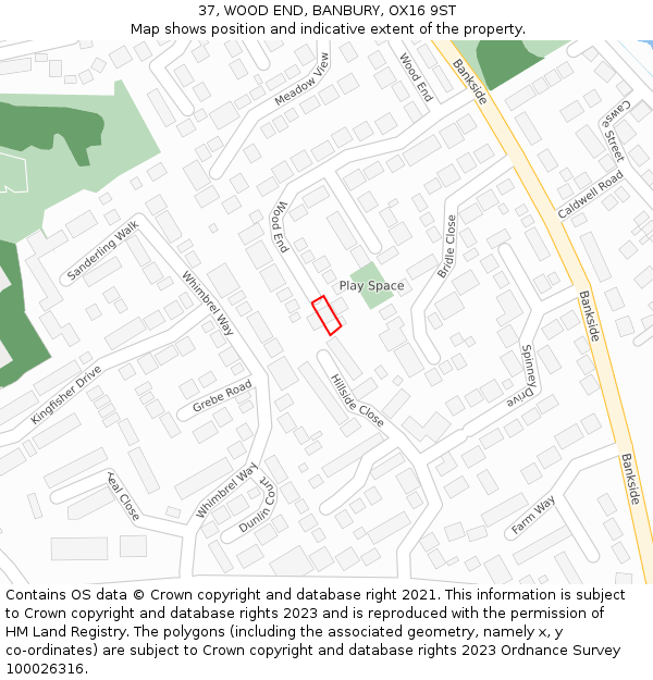 37, WOOD END, BANBURY, OX16 9ST: Location map and indicative extent of plot