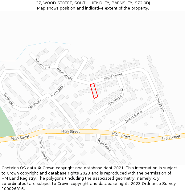 37, WOOD STREET, SOUTH HIENDLEY, BARNSLEY, S72 9BJ: Location map and indicative extent of plot