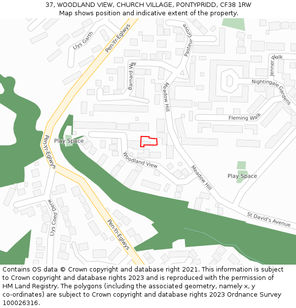 37, WOODLAND VIEW, CHURCH VILLAGE, PONTYPRIDD, CF38 1RW: Location map and indicative extent of plot