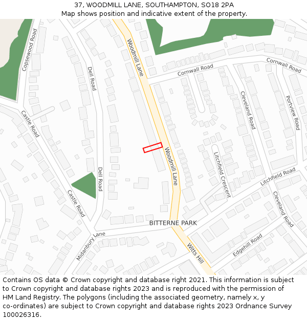 37, WOODMILL LANE, SOUTHAMPTON, SO18 2PA: Location map and indicative extent of plot