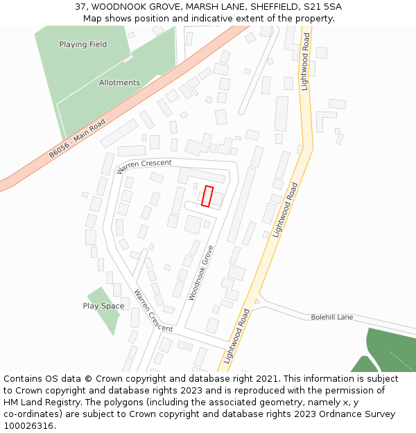 37, WOODNOOK GROVE, MARSH LANE, SHEFFIELD, S21 5SA: Location map and indicative extent of plot