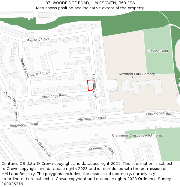 37, WOODRIDGE ROAD, HALESOWEN, B63 3SA: Location map and indicative extent of plot