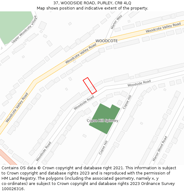 37, WOODSIDE ROAD, PURLEY, CR8 4LQ: Location map and indicative extent of plot