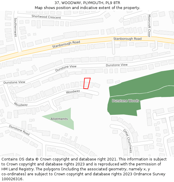 37, WOODWAY, PLYMOUTH, PL9 8TR: Location map and indicative extent of plot