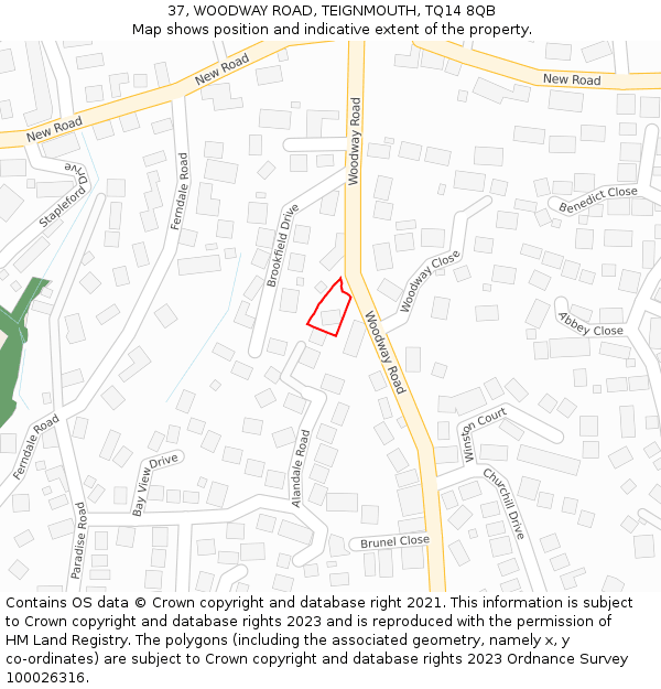 37, WOODWAY ROAD, TEIGNMOUTH, TQ14 8QB: Location map and indicative extent of plot