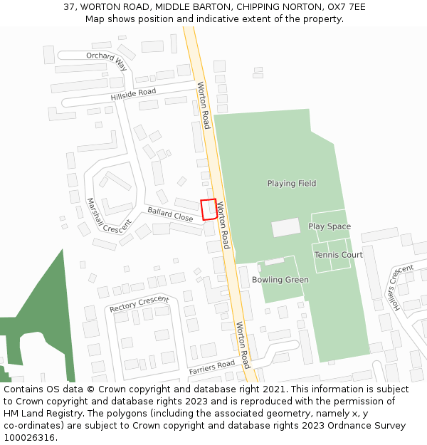 37, WORTON ROAD, MIDDLE BARTON, CHIPPING NORTON, OX7 7EE: Location map and indicative extent of plot