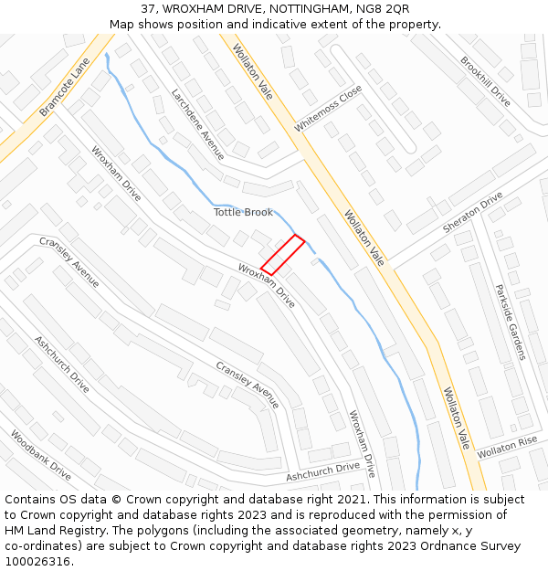 37, WROXHAM DRIVE, NOTTINGHAM, NG8 2QR: Location map and indicative extent of plot