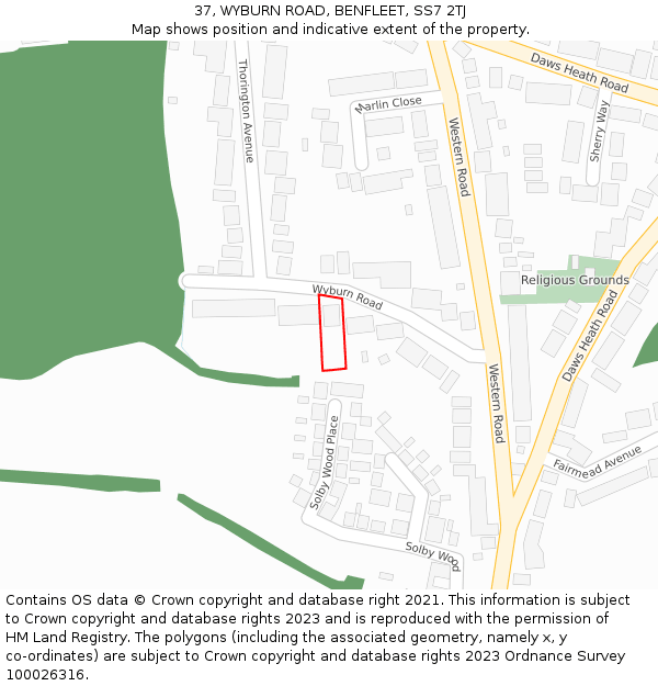 37, WYBURN ROAD, BENFLEET, SS7 2TJ: Location map and indicative extent of plot