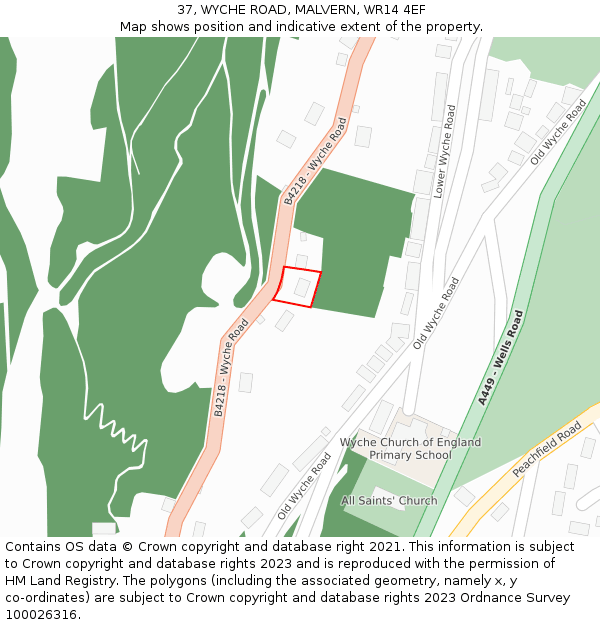 37, WYCHE ROAD, MALVERN, WR14 4EF: Location map and indicative extent of plot