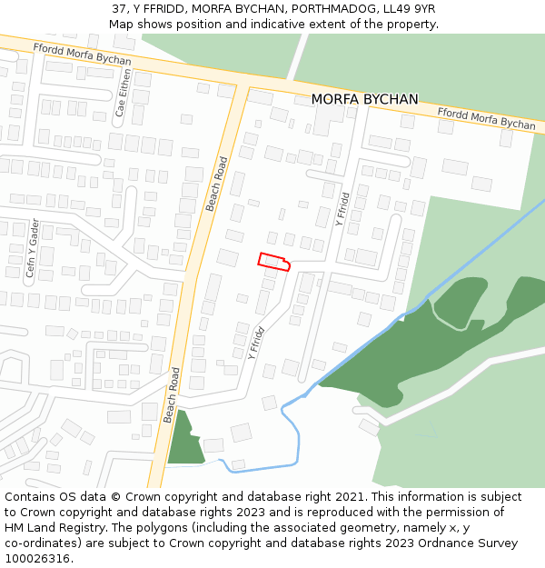 37, Y FFRIDD, MORFA BYCHAN, PORTHMADOG, LL49 9YR: Location map and indicative extent of plot