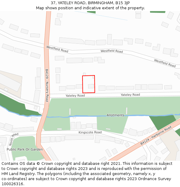 37, YATELEY ROAD, BIRMINGHAM, B15 3JP: Location map and indicative extent of plot