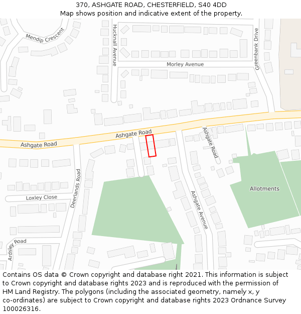 370, ASHGATE ROAD, CHESTERFIELD, S40 4DD: Location map and indicative extent of plot