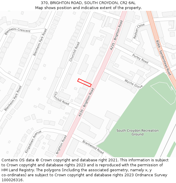 370, BRIGHTON ROAD, SOUTH CROYDON, CR2 6AL: Location map and indicative extent of plot