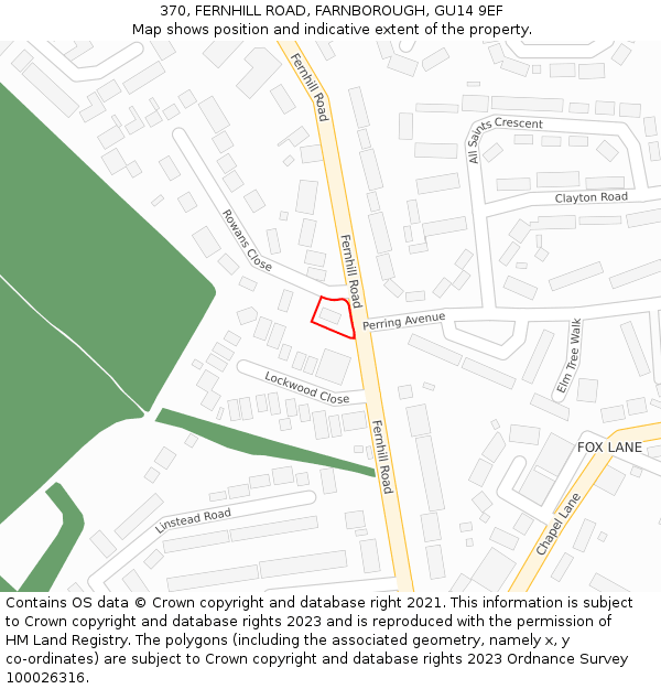 370, FERNHILL ROAD, FARNBOROUGH, GU14 9EF: Location map and indicative extent of plot