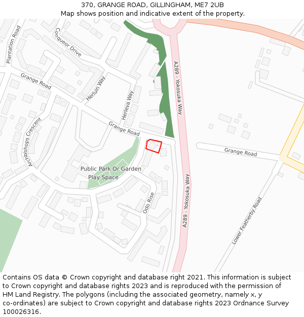 370, GRANGE ROAD, GILLINGHAM, ME7 2UB: Location map and indicative extent of plot