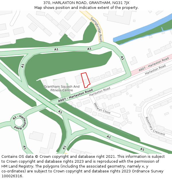 370, HARLAXTON ROAD, GRANTHAM, NG31 7JX: Location map and indicative extent of plot