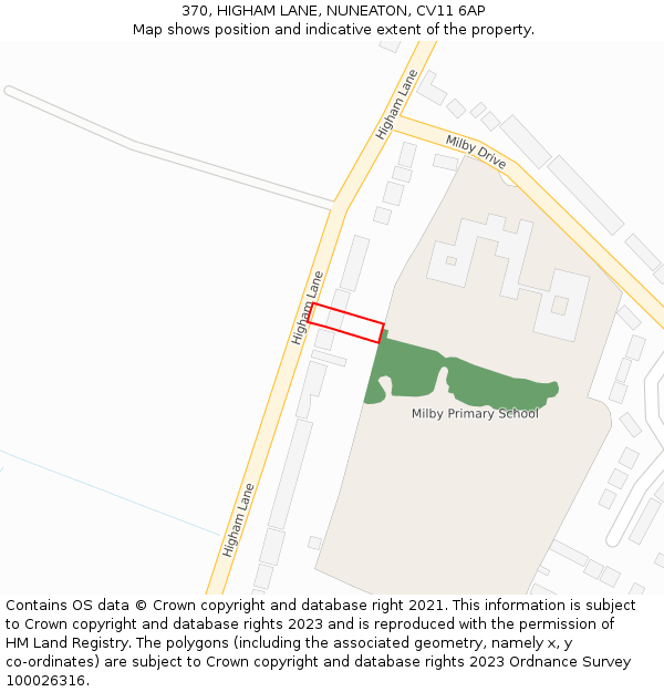 370, HIGHAM LANE, NUNEATON, CV11 6AP: Location map and indicative extent of plot