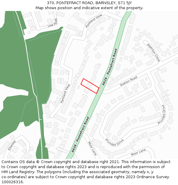 370, PONTEFRACT ROAD, BARNSLEY, S71 5JY: Location map and indicative extent of plot