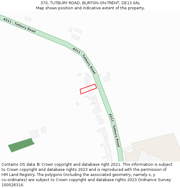 370, TUTBURY ROAD, BURTON-ON-TRENT, DE13 0AL: Location map and indicative extent of plot