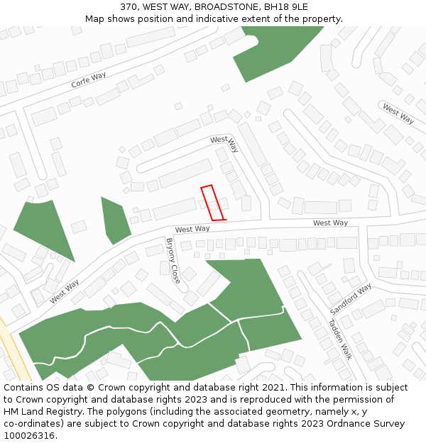 370, WEST WAY, BROADSTONE, BH18 9LE: Location map and indicative extent of plot