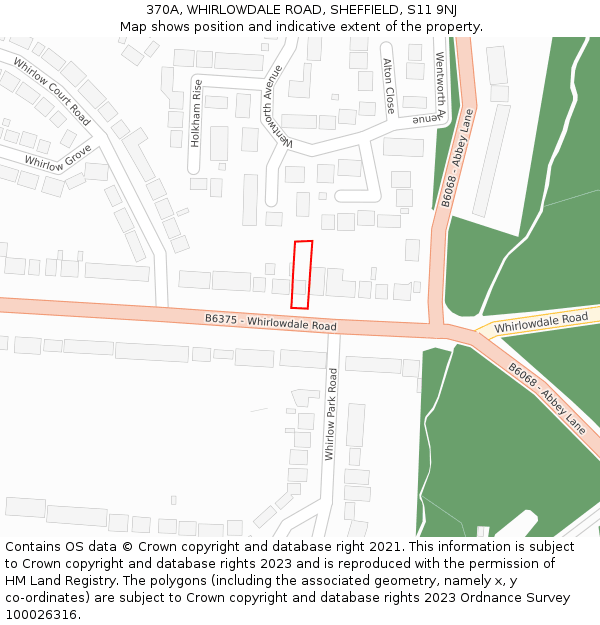 370A, WHIRLOWDALE ROAD, SHEFFIELD, S11 9NJ: Location map and indicative extent of plot