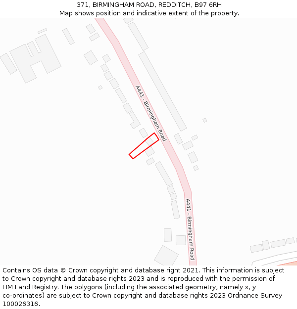 371, BIRMINGHAM ROAD, REDDITCH, B97 6RH: Location map and indicative extent of plot
