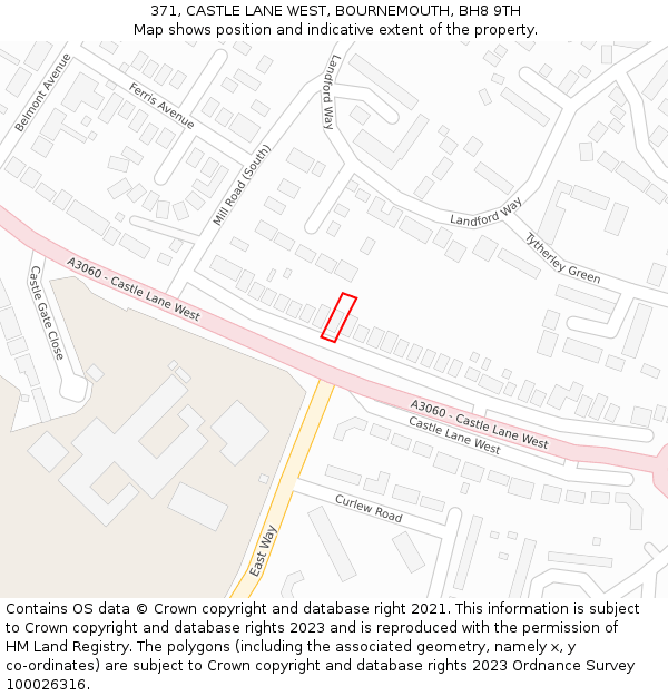 371, CASTLE LANE WEST, BOURNEMOUTH, BH8 9TH: Location map and indicative extent of plot
