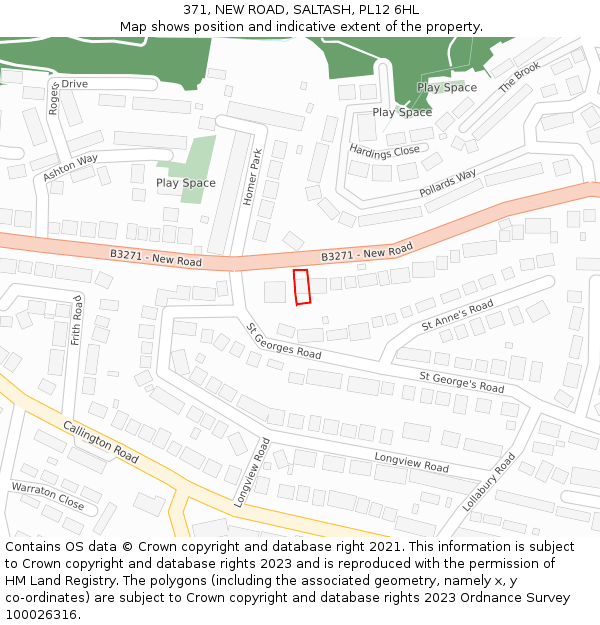 371, NEW ROAD, SALTASH, PL12 6HL: Location map and indicative extent of plot