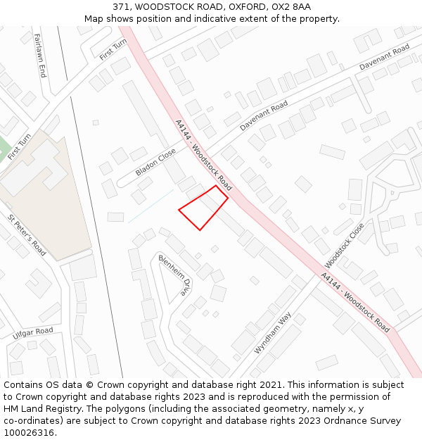 371, WOODSTOCK ROAD, OXFORD, OX2 8AA: Location map and indicative extent of plot