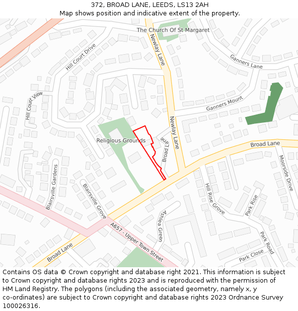 372, BROAD LANE, LEEDS, LS13 2AH: Location map and indicative extent of plot