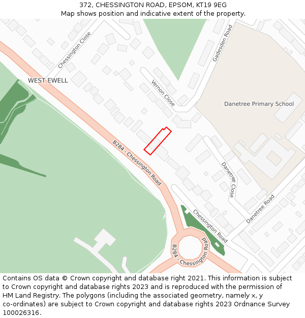 372, CHESSINGTON ROAD, EPSOM, KT19 9EG: Location map and indicative extent of plot